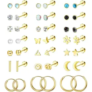 Surgical steel flat back earrings, hypoallergenic 20G screw back pad, cartilage earring pad