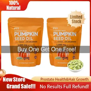 【Buy 1 Get 1 Free】PYY Natural Pumpkin Seed Oil & Saw Palmetto Softgels 3000mg High Content Plant Esters for Hair & Prostate Support 100-Count Pouch Cold Pressed Non-GMO Buy 1 Get 1 Free