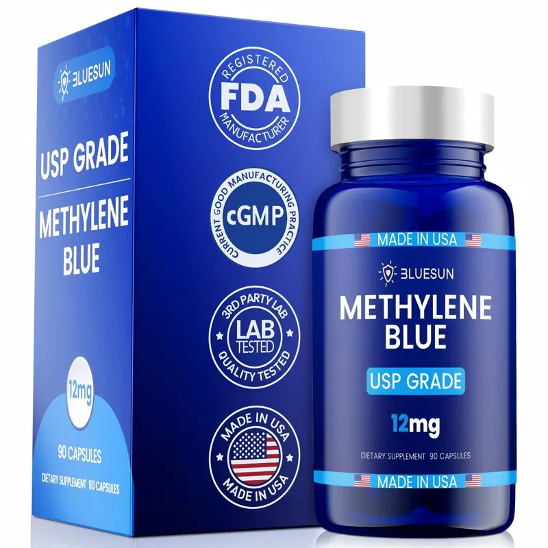 Methylene Blue (USP Grade) Supplement with Vitamin C Ester, Pharmaceutical Grade, 90 Capsules, Third-Party Tested, Manufactured in The USA Healthcare
