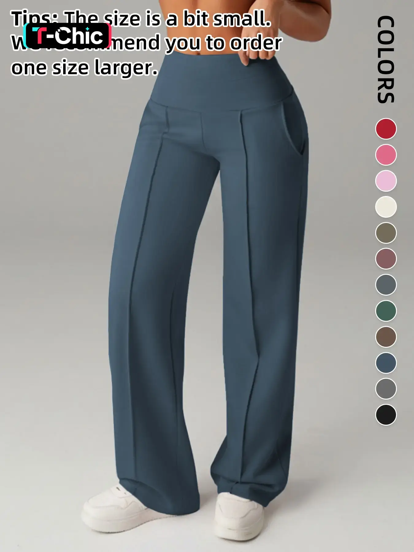 Women's Plain Loose Straight Leg Pants, Wide Leg High Waist Sporty Casual Sweatpants with Pockets, Daily Wear, Breathable Athleisure Bottoms, Athleisure Style Bottoms [Fits Small - Size Up Recommended]