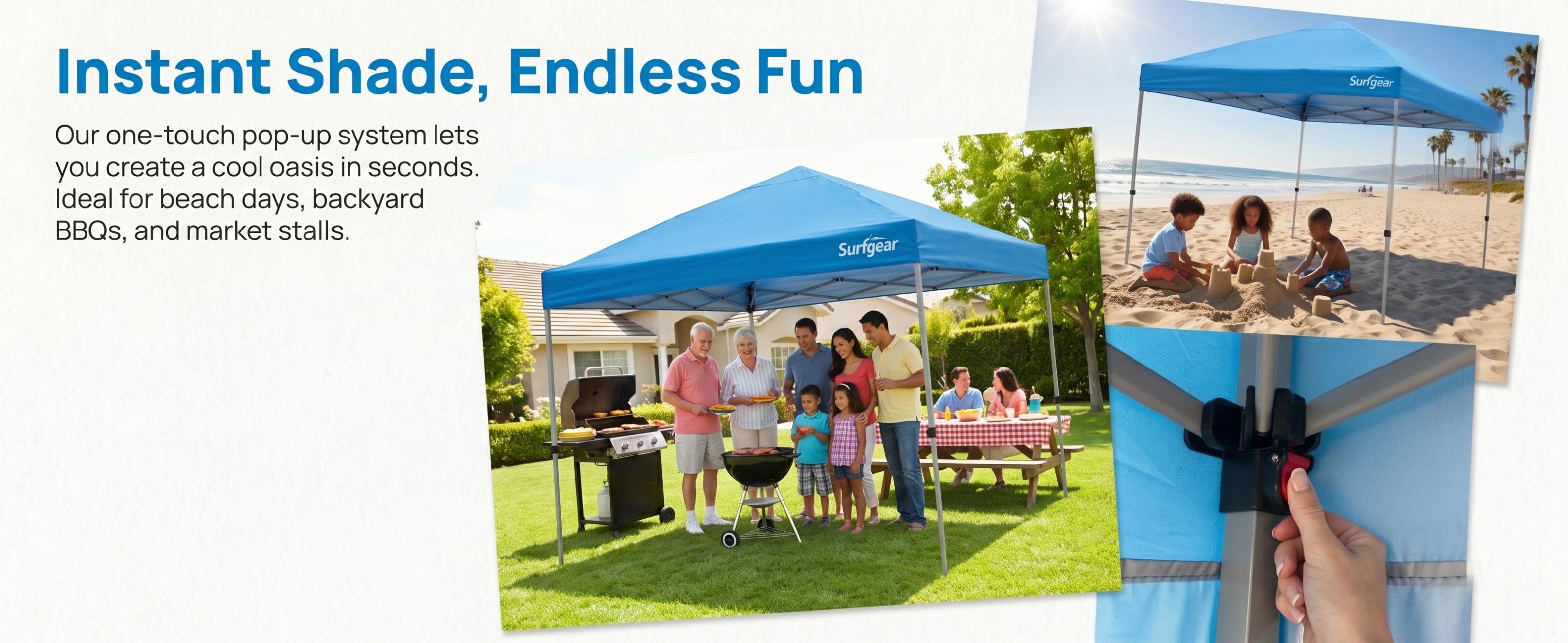 Surfgear 10x10 FT Canopy Tent – Instant Setup Outdoor Shelter, UV Protection 420D Oxford Fabric, Adjustable Height Steel Frame, Waterproof Sun Shade for Beach, Camping, Market & Backyard