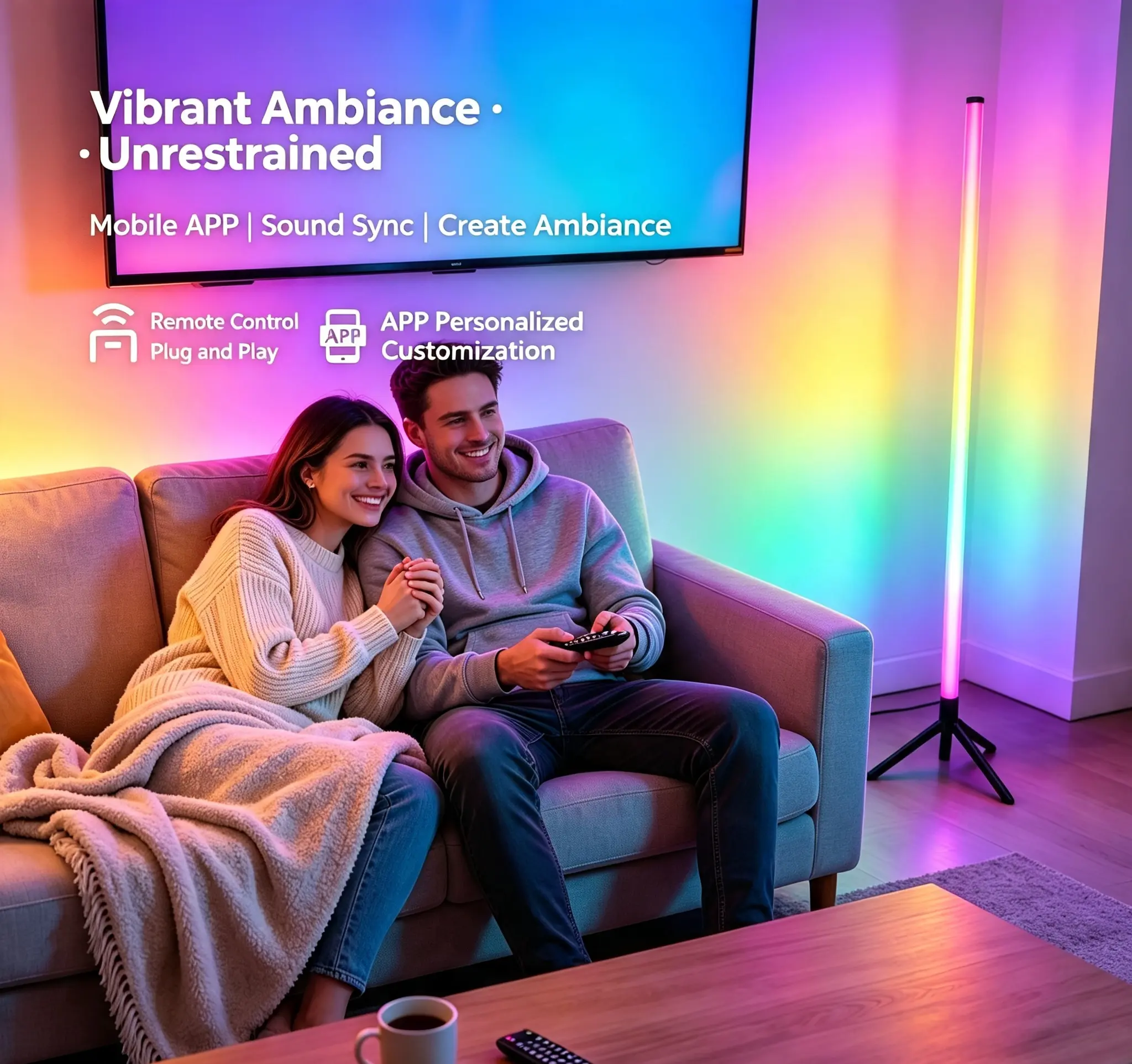 Adjustable LED Ambient Light, RGB Mood Lamp with Remote Control, Color Changing Bedroom Night Light for Room Decor, Gaming Room, Living Room & Party