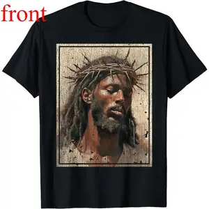 Black Jesus Shirt Face Of Jesus Cross With Crown Of Thorns T-Shirt