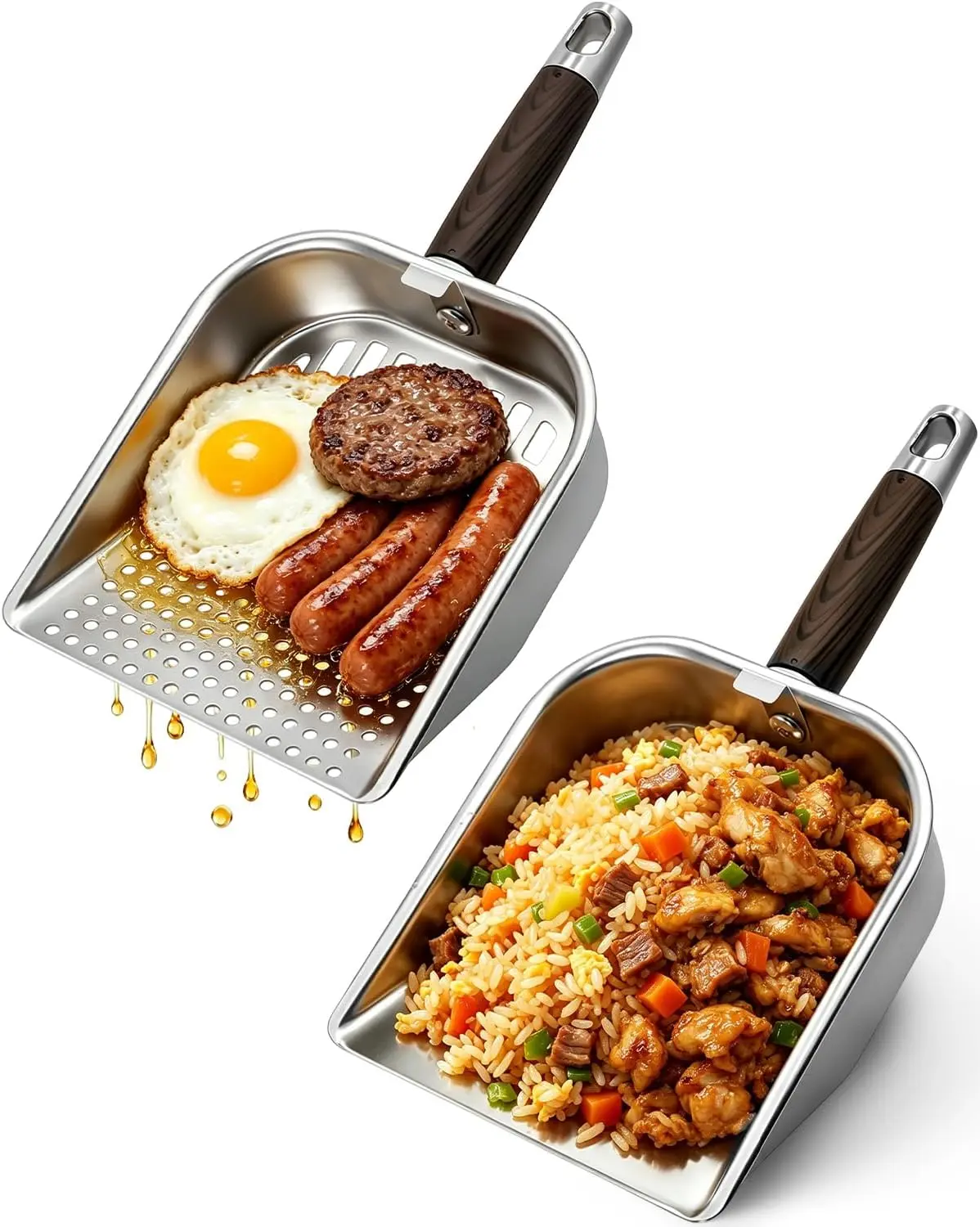 Stainless Steel Blackstone Griddle Turner Spatula, Sturdy Griddle Scoop with Any-Edge Hook & Holes, Hanging Portable Food Mover for Stir Fry