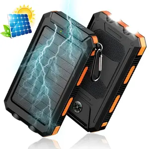 [FREEShip] Outdoor emergency lighting Solar Charger Power Bank 10000mAh Solar Phone Charger, Portable Charger Fast Charger Dual USB Ports Built-in LED Flashlight and Compass, IP65 Waterproof Portable Power Bank for Outdoor Activities