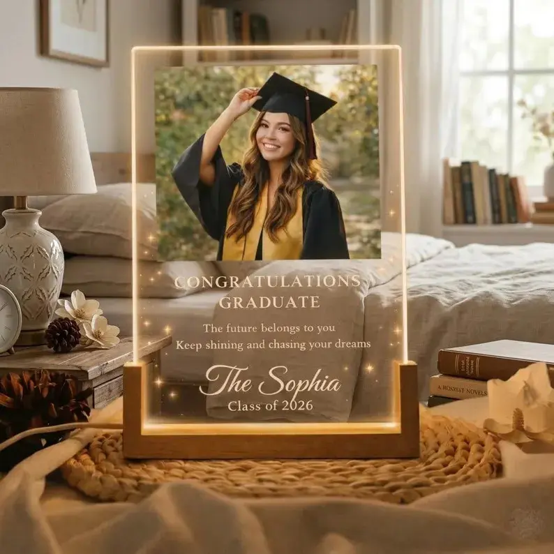 Custom Graduation Photo Night Light, Personalized Acrylic Plaque Class of 2026 Senior Gift Graduate LED Lamp Home Decor, Gift for Master's Degree, Doctoral Thesis, Gift for Friends