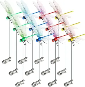 12 Pack Dragonfly Clip,3D Dragonfly Garden Stakes Decor,Fly Deterrent,Dragonfly Humming Bird Stakes,Deer and Horse,Bird and Fly Scare Devices for Indoor Outdoor Garden#Summer Vibes
