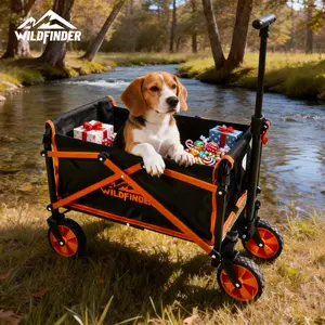 【Small Size】Collapsible Utility Wagon Cart with Wheels, 330 lbs Heavy-Duty Load, Lightweight Folding Design and Adjustable Handle for Camping, Garden, Sports, and Shopping