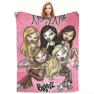 Ultra-Soft Bratz-Themed Flannel Throw Blanket - Vibrant Pink Retro Design with Cartoon Style Enthusiasts, Lightweight & Cozy for Couch, Bed, Travel, All-Season Use, Allseason Blanket | Retro Style Blanket | Lightweight Blanket