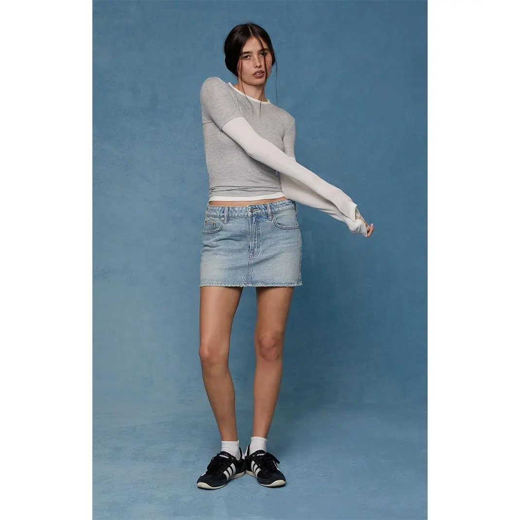 Pacsun Women's Bella Stretch Light Indigo Mid Rise Jean Mini Skirt - Multicolor