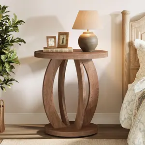 Tribesigns Wooden Round Nightstand With Storage, Large Bedside Table For Bedroom, Farmhouse Style, Easy Assembly (Set Of 2, Brown)