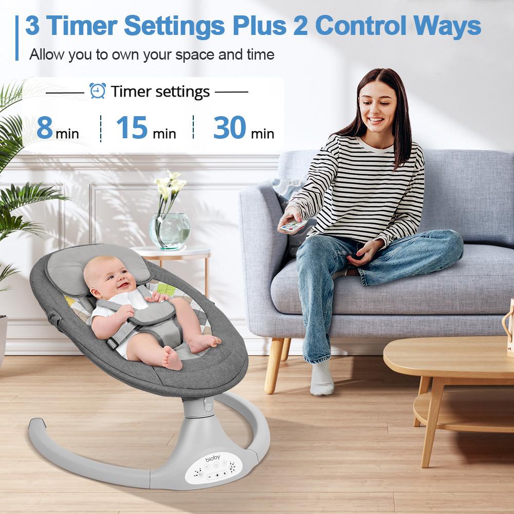 COMOMY Baby Swing for Infants with 5 Natural Sway Speeds, Portable Bt Music Baby Swing with Remote Control & 5-Point Harness, Hands-Free Baby Soother, Lightweight Baby Rocker for 5-20 Lb, 0-6 Months, Grey, Valentine's Day