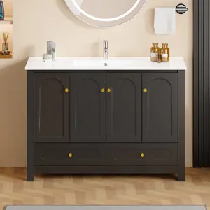 48" black Bathroom Vanity with Ceramic Sink Combo, Abundant Storage Cabinet -4 Soft close doors and 2drawers