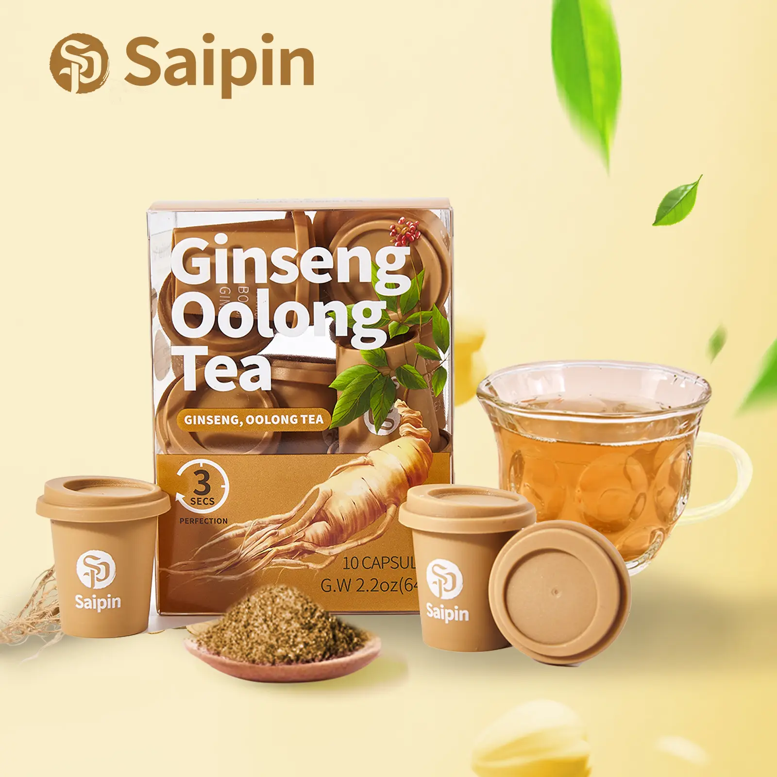 SAIPIN Ginseng Energy Tea for Men - Sugar-Free Caffeine-Free Non-GMO Vegan Wellness Drink - 7-Day Plan - Natural Herbal Blend - Flavor - Freeze-Dried