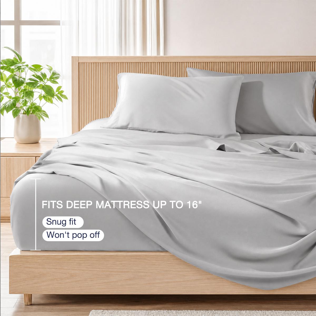 Jollyvogue 6PCS Bamboo Cooling Queen Size Sheet Set - Children Bedding Set, Breathable and Comfortable Fit For Hot Sleepers Sweats, Pillowcases, Flat Fitted A Perfect Gift