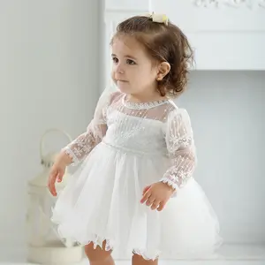 Baby Girls Christening Baptism Gown Formal Embroidered Lace Dress Newborn Princess Birthday Dress Infant Pageant Wedding Party Dress Flower Baby Girl Dresses