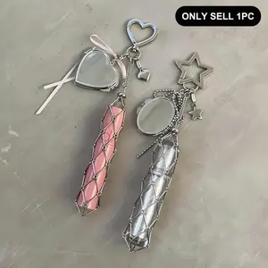 1pc Portable 2-in-1 Lipstick Keychain with Mirror, Mesh Pouch for Lip Gloss, Fashion Accessory with Chain for Common Carry & Gifts, Mini Cosmetic Organizer