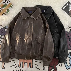 American Retro Old Leather Jacket Men's Street Handsome High-end Motorcycle Suit Maillard Brown Leather Jacket