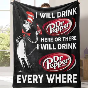 Countdown Sale! Dr. Pepper Cat American Slogan Flannel Blanket,Suitable for use in offices, sofas, and travel settings, etc Suitable for all four seasons This is the best gift for couples, children, parents and friends, and it can express deep love.