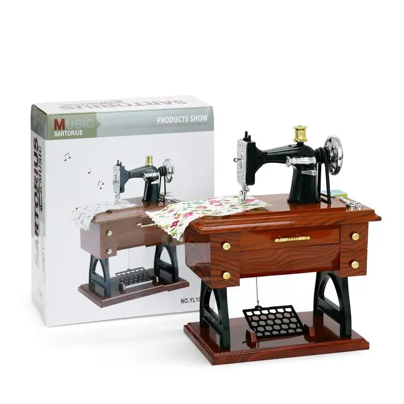 Wooden Vintage Sewing Machine Design Music Box, 1 Count Retro Sewing Machine Music Box, Home Decor Ornament, , Interior Decor, Decoration Items for Living Room, Decorating,Birthday Gift Christmas Gift