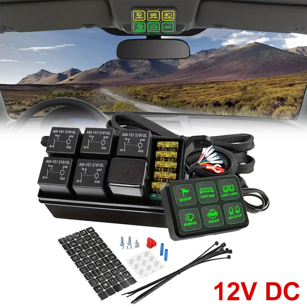 6 Gang Switch Panel, 12V Universal Circuit Control System with Fuse Relay Box Button Switch Pod Touch Switch Box for Truck Wrangler 4Runner ATV UTV SUV Car Boat