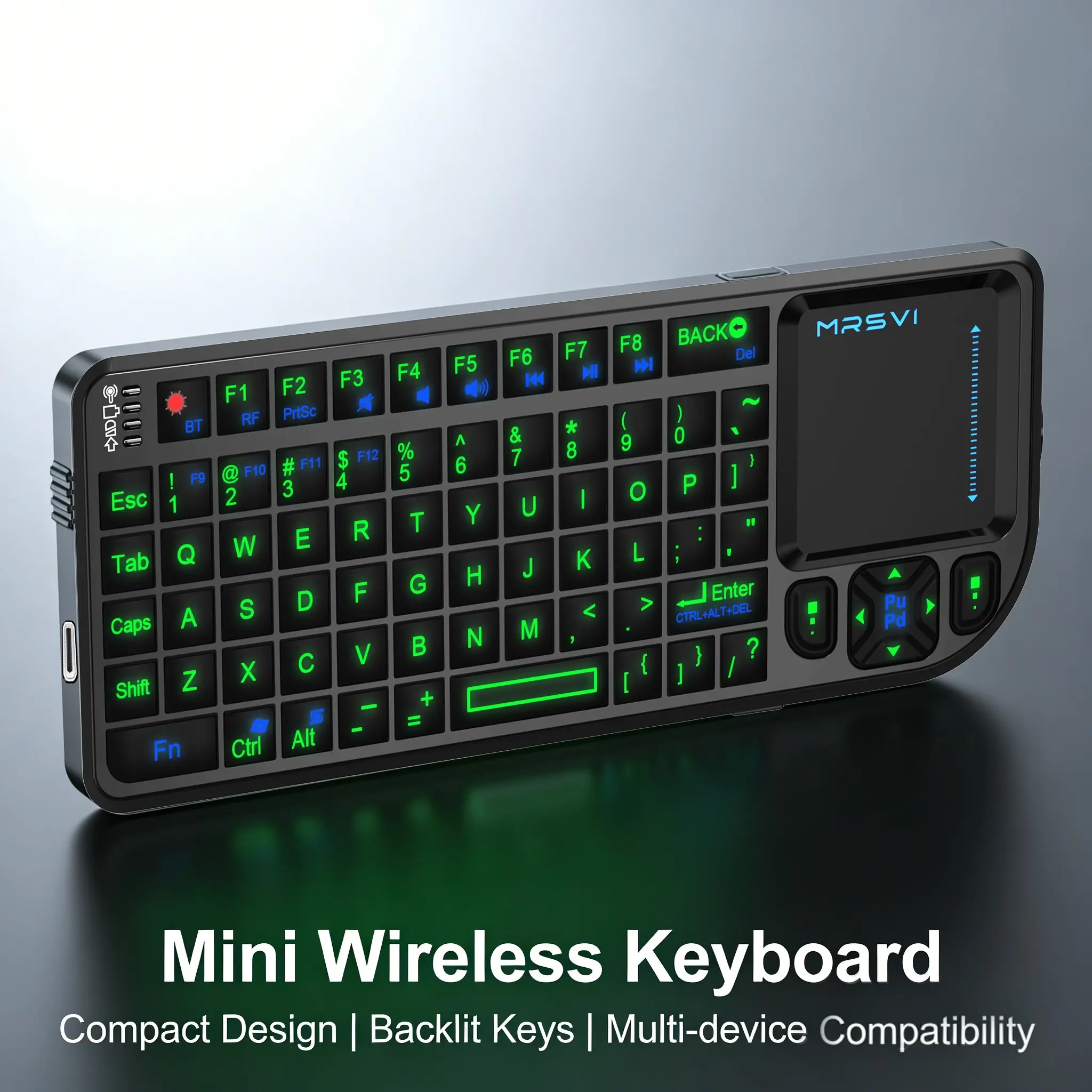 Mini Bluetooth-compatible USB Rechargeable Multifunctional Keyboard with Laser Pointer & Mouse Touchpad, 3-In-1 Wireless Remote, 7-Color Backlit, for Powerpoint, Windows, Android, Projector, Laptop
