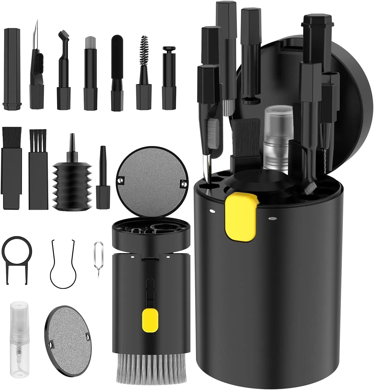 20 in 1 Multifunctional Cleaner Kit for Electronic Devices (Black) | Handheld Cleaning Care Tools Keyboard Cleaning Brush, Headphones Cleaner Kit for AirPods, Multi-Tool for Cleaning Laptop, Earbuds, Camera, Cellphones