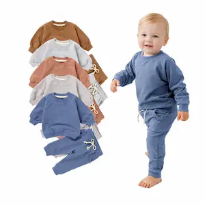 Baby Infant Toddler Kids Orangic Cotton Sweatshirt and Jogger Sweatpants Set Soild Color Tow Piece Outfit without Hat Long Sleeve Sweatshirt & Pants Set 2 Piece Spring Fall Winter Daily Wear 3M-4Y