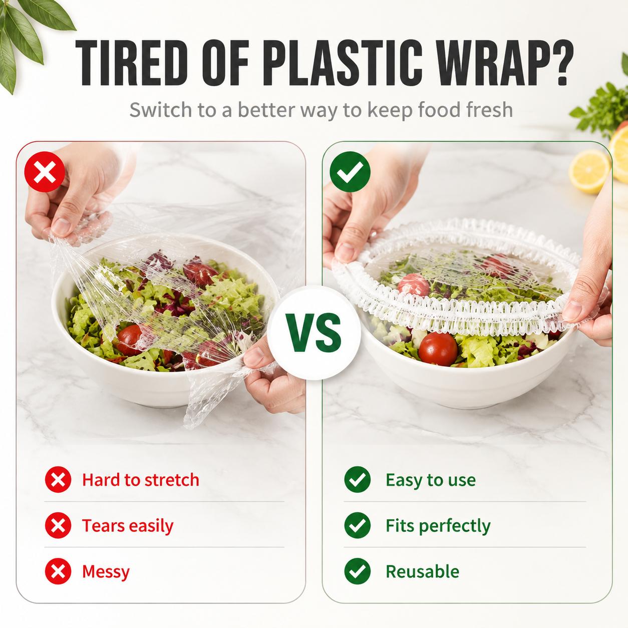 100 PCS Elastic Disposable Food Covers Set - Food-Grade PE Stretch Lids Utensils for Bowls, Plates, Leftovers, Fruit Preservation - Reusable Plastic Wrap Alternative for Kitchen Refrigerator Containers, Daily Use