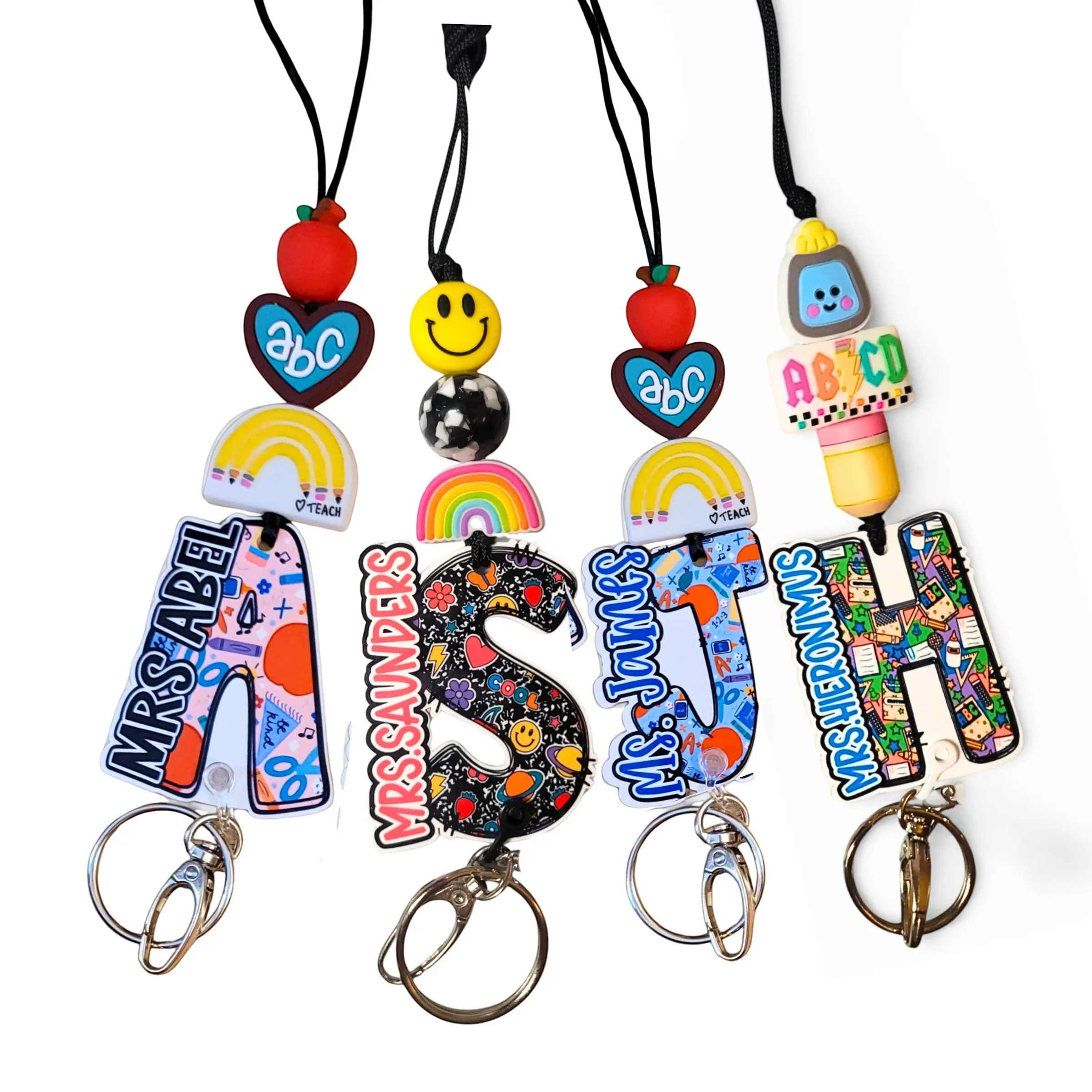 Mommie Peas Creations Signature Series Custom Teacher Lanyard - Trendy Office Identification Badge Supply, Teacher Appreciation Gift, Teacher Appreciation Gifts tiktokshopspringglowup White Elementary School lanyard