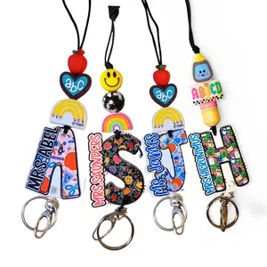 Mommie Peas Creations Signature Series Custom Teacher Lanyard - Trendy Office Identification Badge Supply, Teacher Appreciation Gift, Teacher Appreciation Gifts tiktokshopspringglowup White Elementary School lanyard outdoorfun
