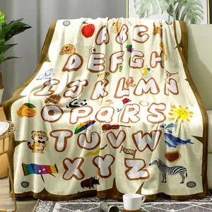 ABC Blanket Alphabet Throw Blanket Alphabets Printed Blankets Soft Flannel Throw Cute Cartoon Blanket Gifts for  Teens Boys Girls (Yellow, 50"x60")