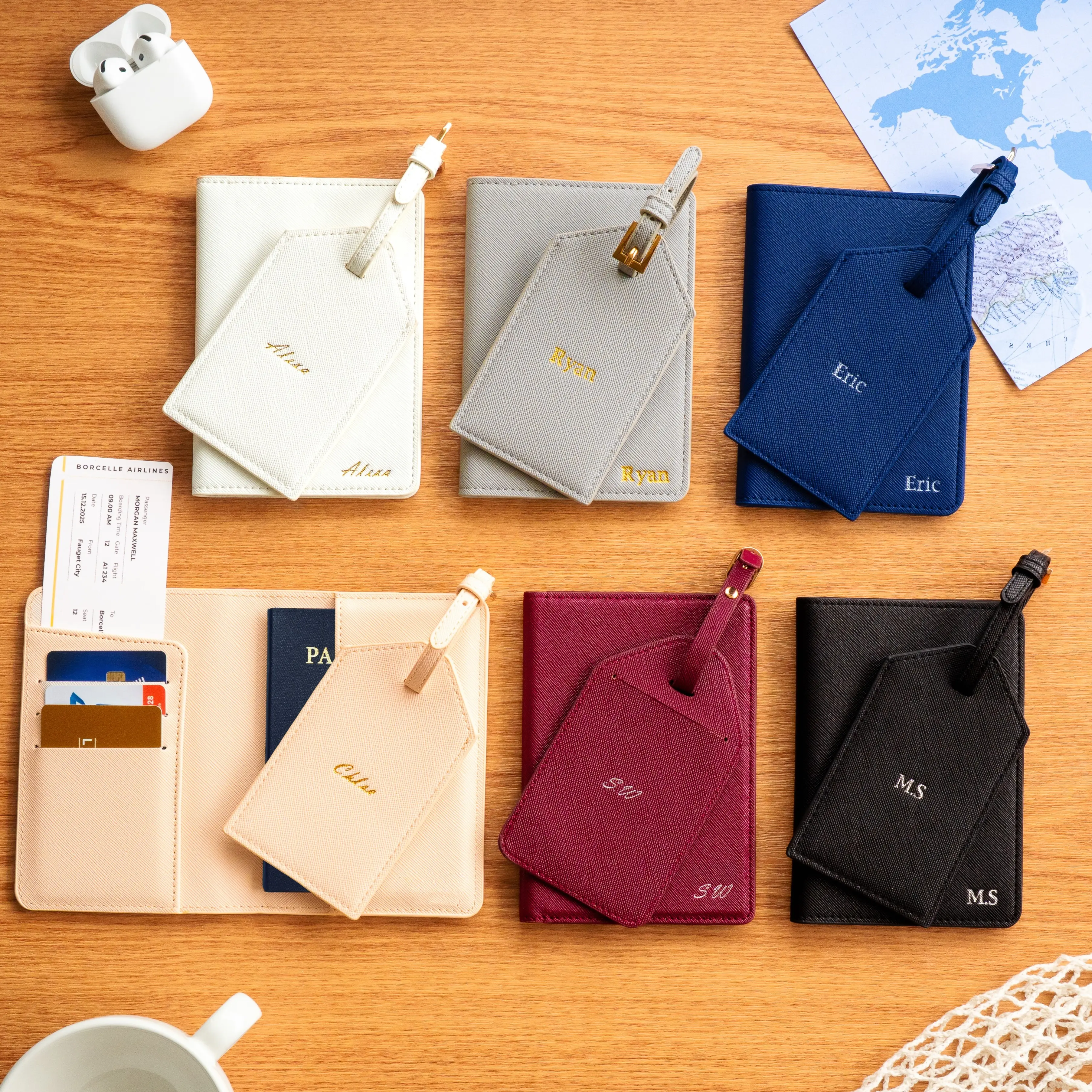 Personalized Passport Holder, Custom Passport Cover, Leather Passport Holder and Luggage Tag Customized with Your Initials