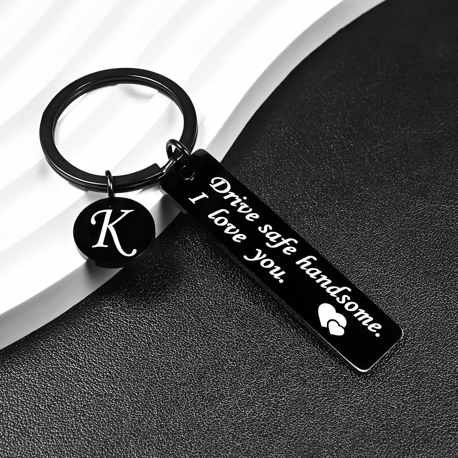 OUMILAN Customized 26-Letter Drive Safe Keychain with Personalized Initial Tag, Thoughtful Gift for Boyfriend, Perfect for Birthday, Valentine's Day
