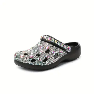 Women's Casual Thick-Soled Crystal Clogs with Sequins Rhinestones EVA Material Comfortable Sandals Slippers for Beer Lover Girls Stylish Glamorous