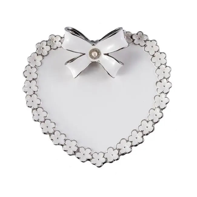 Jiallo EGV50-314 Ceramic Heart Decorative Plate with Crystals, 13 in Kitchen Serving Plate for Tableware Use