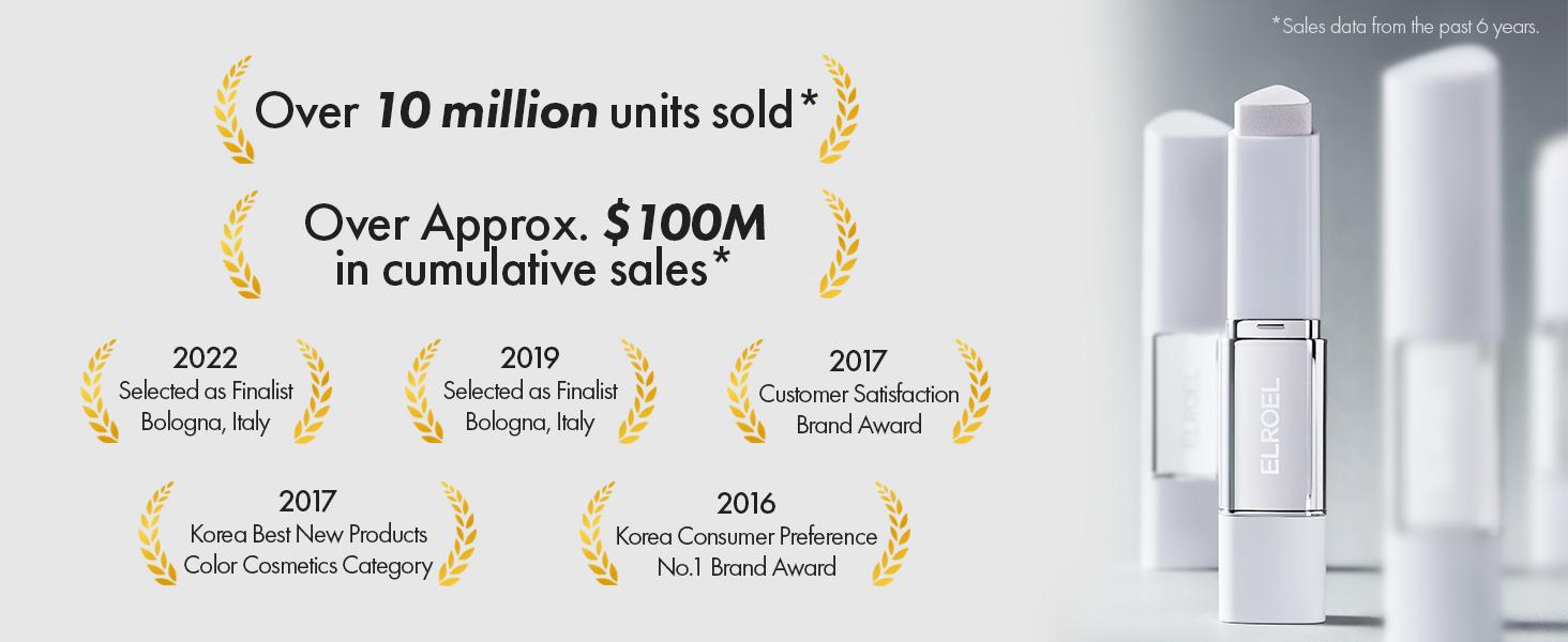 [ELROEL Official Store] ELROEL Blanc Cover Cream Stick V White - Korean Color-Changing Foundation Stick with Volufiline - Medium to Full Coverage Dewy Finish Base Makeup - Dual-Ended with Detachable Brush (13g, 0.04 oz)