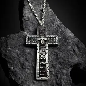 Openable Cross Redemption Necklace Metal Cross-Shaped Pendant with Dark Box Fashion Vintage Handmade Unisex Jewelry Gift Ideas Bible Verse Autumn New Arrival Tone Stainless Steel Black men Crucifix