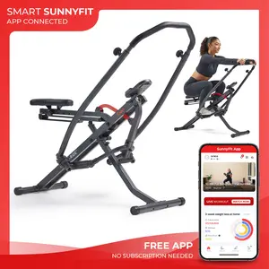 Sunny Health & Fitness Smart Foldable Row-N-Ride Machine, Home Gym Workout Fitness, Adjustable Resistance, Hybrid Row/Rower Squat Trainer, Low-Impact Full-Body Motion Range, Compact Space-Saving Equipment, 220 lbs Capacity