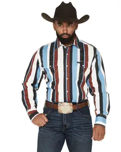 Wrangler Men's Vintage Brushpopper Striped Print Long Sleeve Snap Western Shirt - 112374804