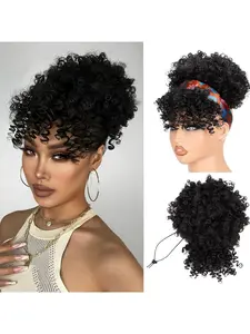 Explosive Bob Wig Hair Extension Block, Curly Synthetic Fiber, Daily Wear Accessory, All-Season Use, Ideal for Women, Textured Curly Hairpiece, Kinky Bob Wig