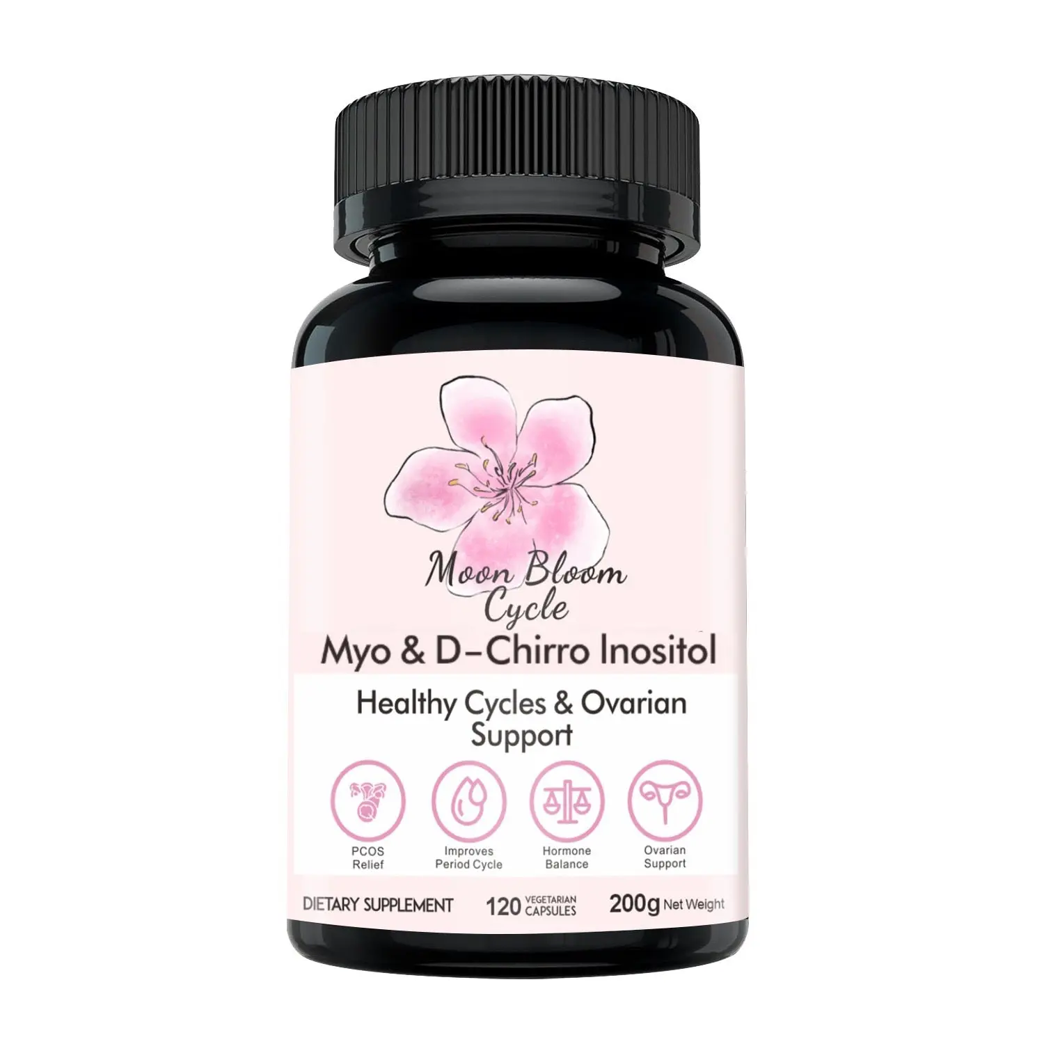 Moon Bloom Cycle 40:1 Myo-Inositol & D-Chiro-Inositol Capsules with CoQ10, Magnesium Glycinate, Vitamin D3, Folate, B6 & B12