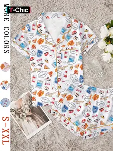 Women's Stars Hollow Gilmore Girls Comfortable Loungewear Sleepwear Set, Two-Piece Short Sleeve Top & Elastic Pants, All Seasons Fitted Nightgown Gift