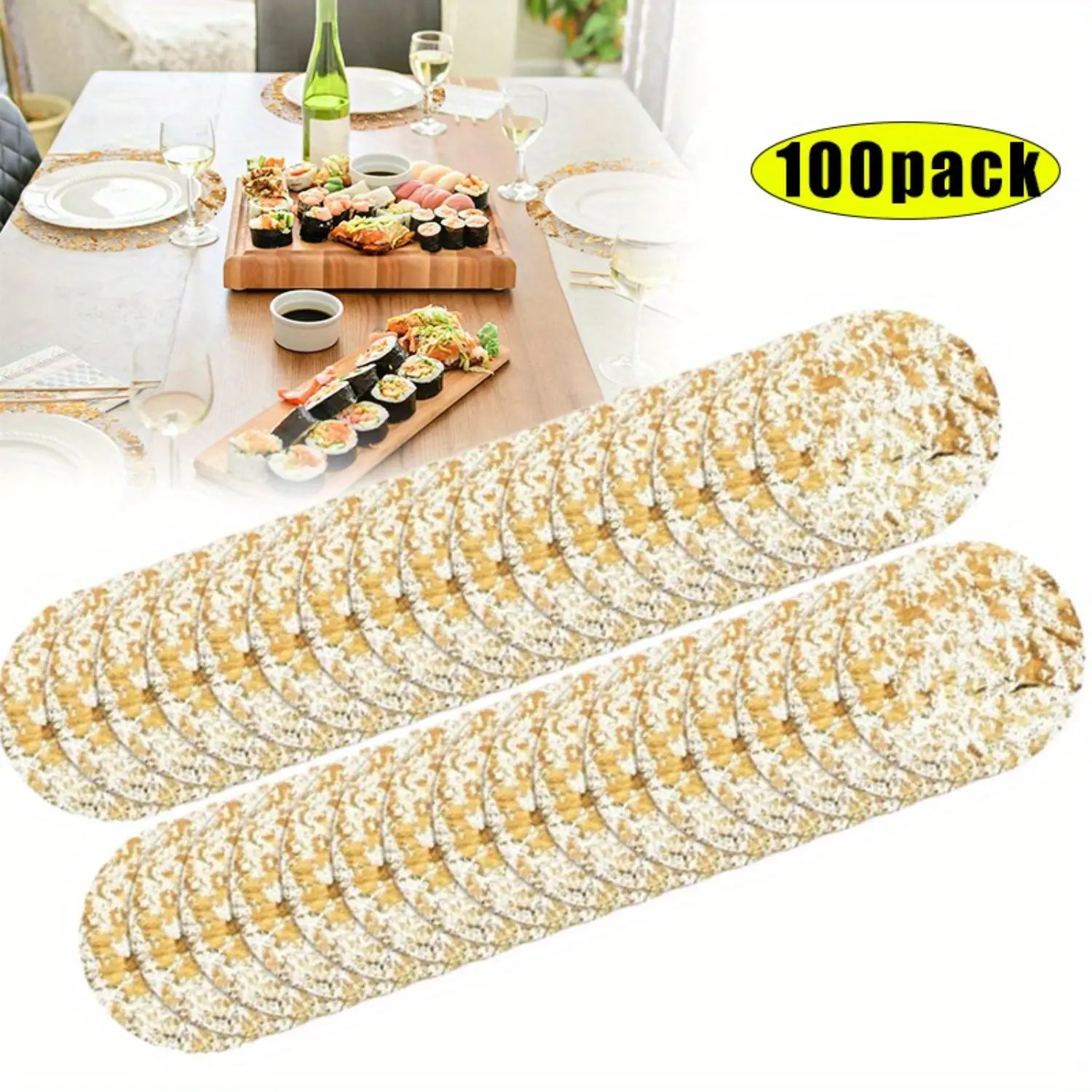 A Set of 100/50 Pcs Disposable Placemats,13 Inch Round Mesh Pressed Table Doilies,Metallic Thin Mesh Table Runner for Home Decor Dining Wedding Birthday Party Halloween Father's Day Gift