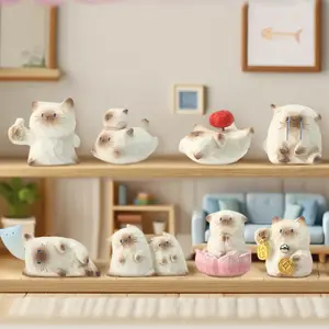 Cute Siamese Cat Emotional Cat Ornament | Creative Trendy Kawaii Display Decor Desktop Decoration Sculpture Desktop Statue Desk Decor Resin Craft Figurine | Style Selection Not Supported, Please Do Not Purchase If You Mind
