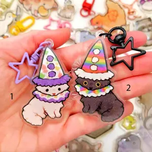 Clown Cat Keychains / Double-Sided Glitter Acrylic Cat Charms