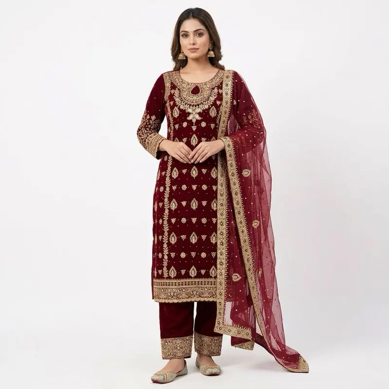 Elegant Indian Pakistani Dress for Women - Traditional Design with Intricate Gold Embroidery & Elegant Neckline - Perfect for Various Occasions Statement Elegance