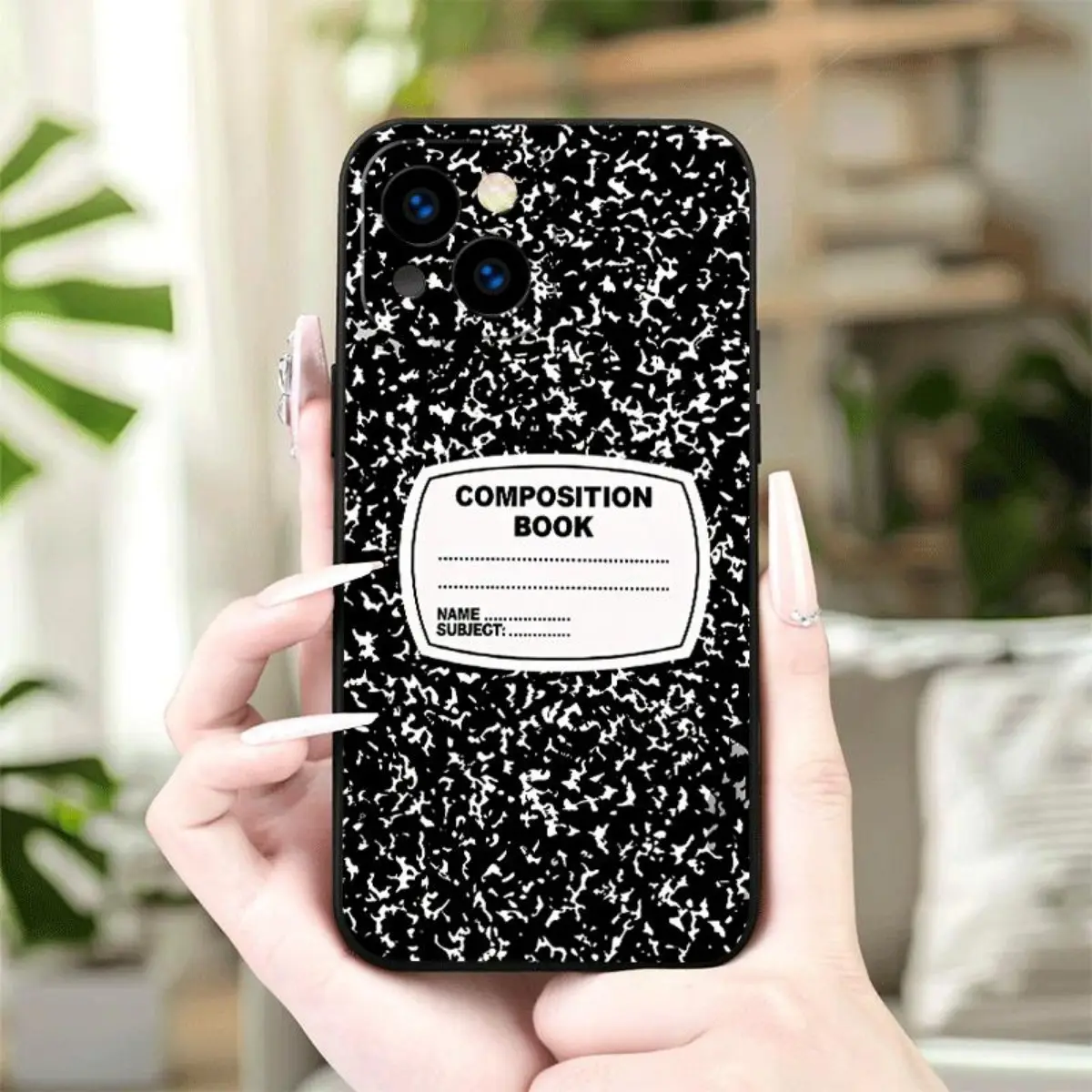 Phone Case: 1 Phone Case Classic Black White Speckled Texture with Vintage Composition Book Label Design for iPhone Case Birthday or Festival Gift for Men and Women for iPhone 17 16 15 14 13 12 11 XS X Pro Max Colored Silver Printed Phone Case, Accessorie