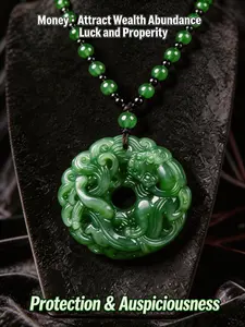 1 piece of green jade Hand-Carved Pixiu pendant necklace, suitable for both men and women, a auspicious talisman and lucky charm, attracting wealth and prosperity, protecting against evil, high-quality gift.
