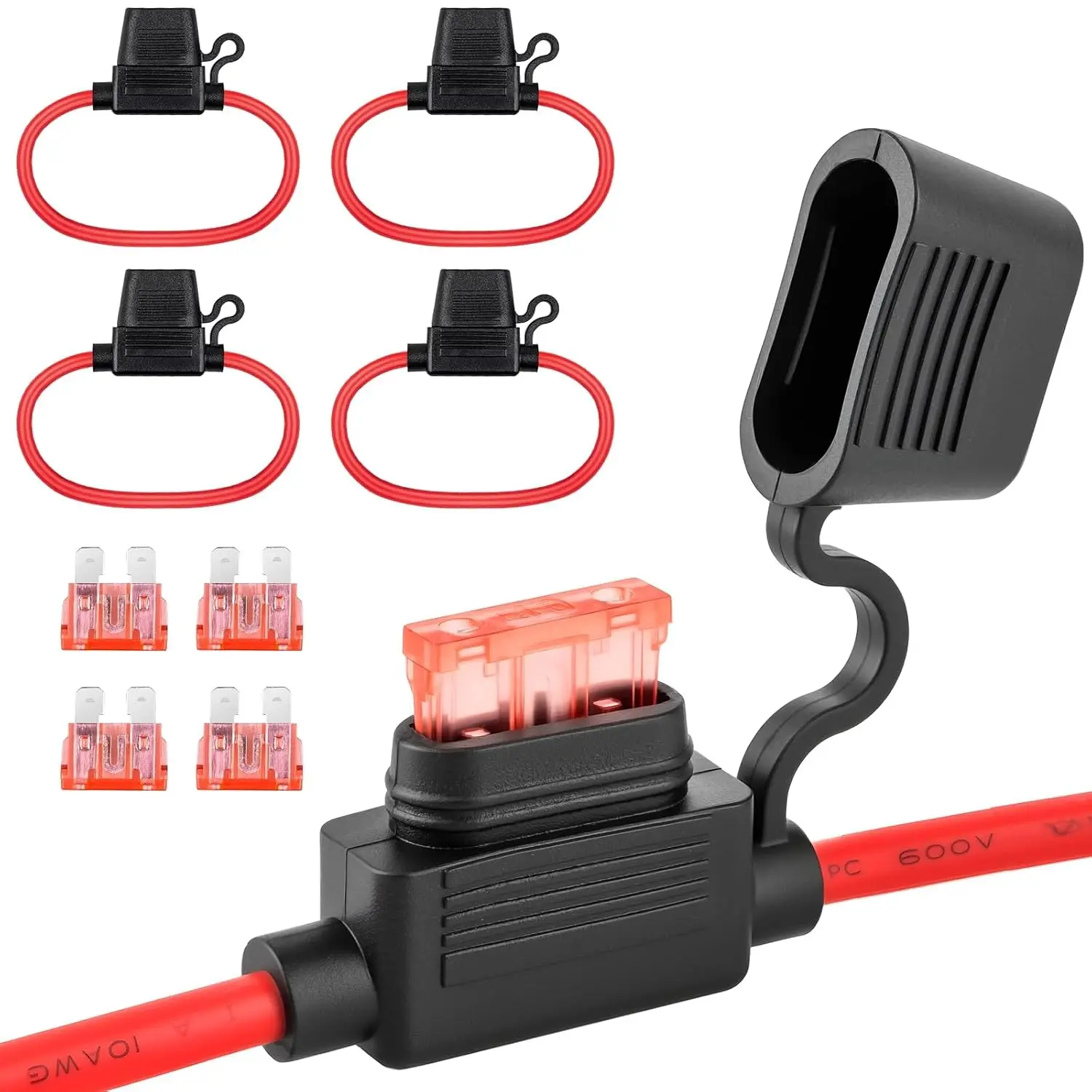 10 AWG 40A 4-Pack Inline ATC Fuse Holder Upgraded Inline Electrical Circuit Protection for 12V Car Truck Marine ATV Boat Motorbikes